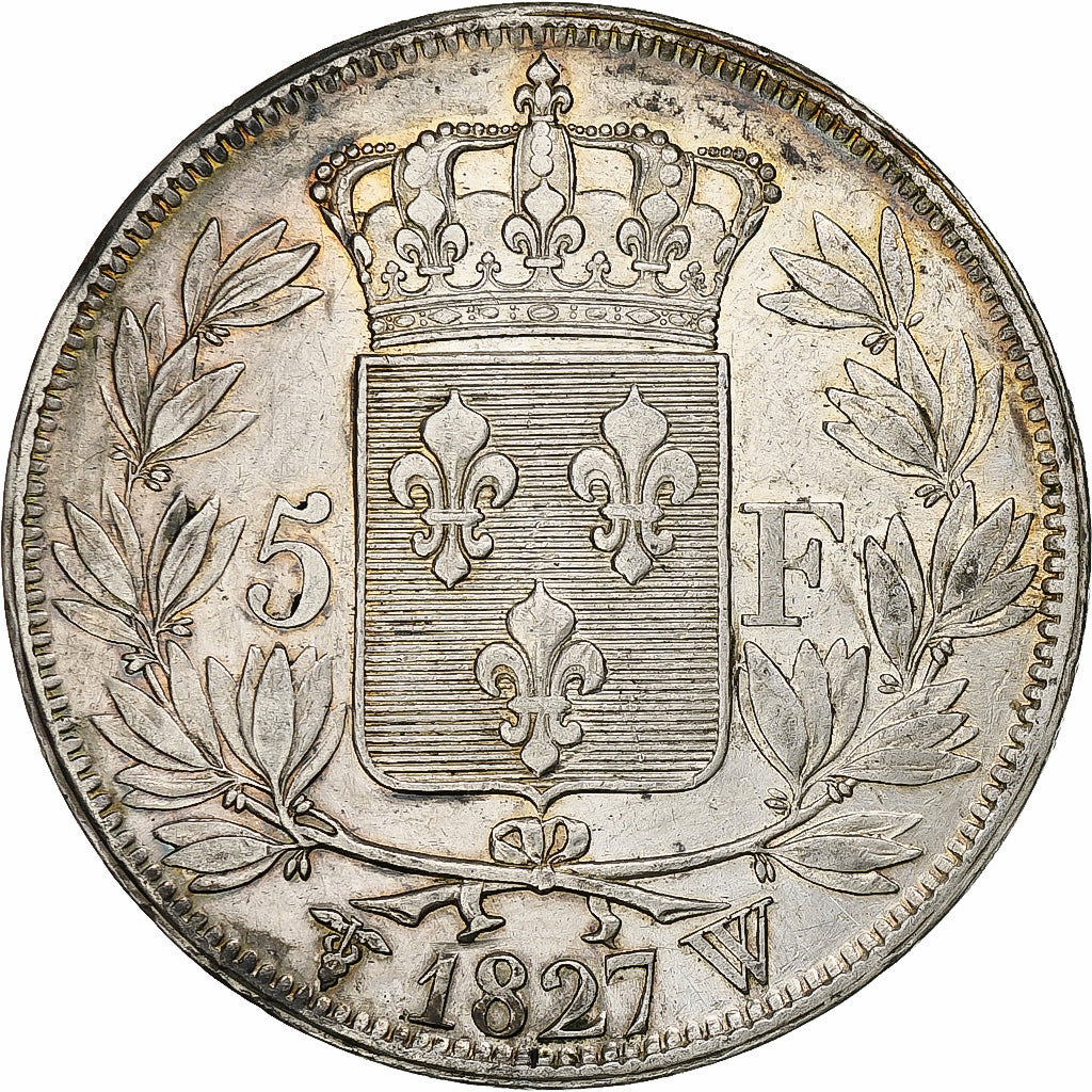 Francia, 5 Francs, Charles X, 1827, Lille, Argento, BB, Gadoury:644, KM:728.13