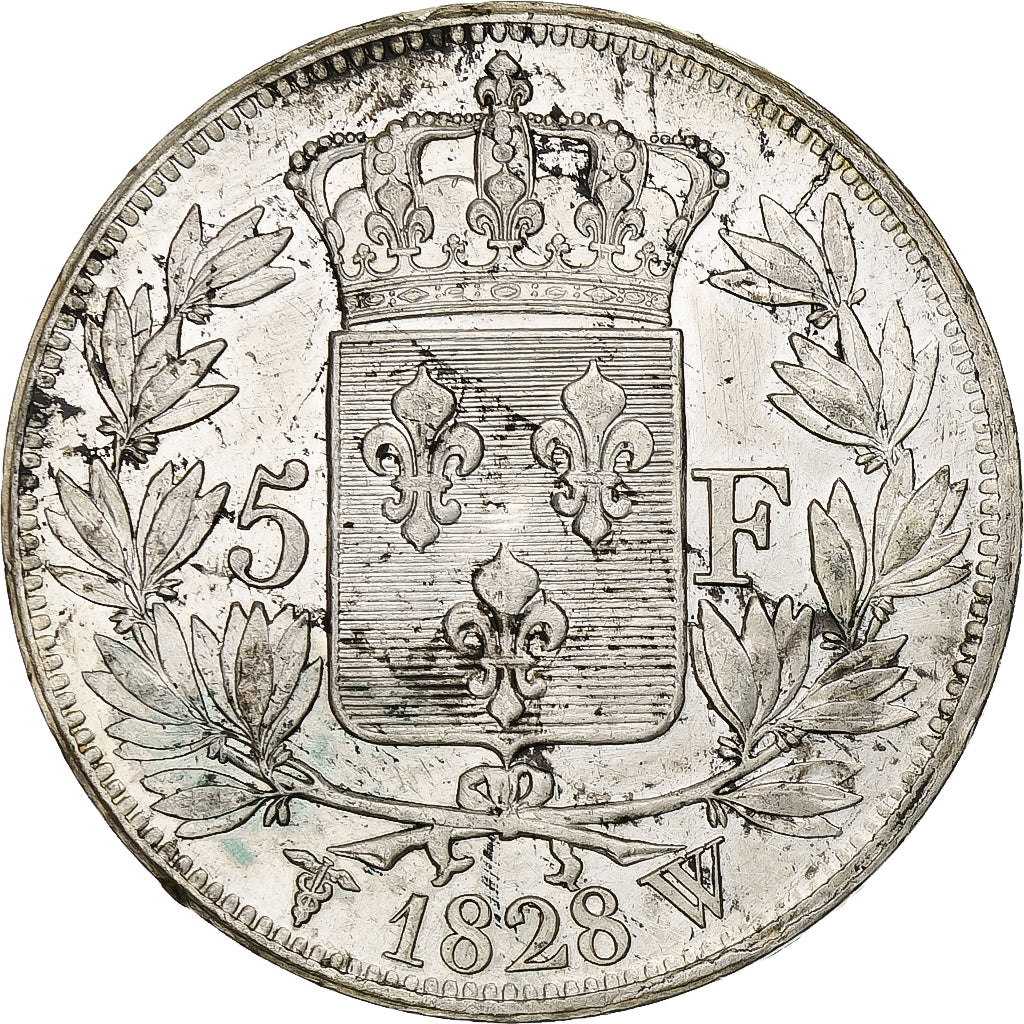 France, 5 Francs, Charles X, 1828, Lille, Silver, AU(50-53), Gadoury:644