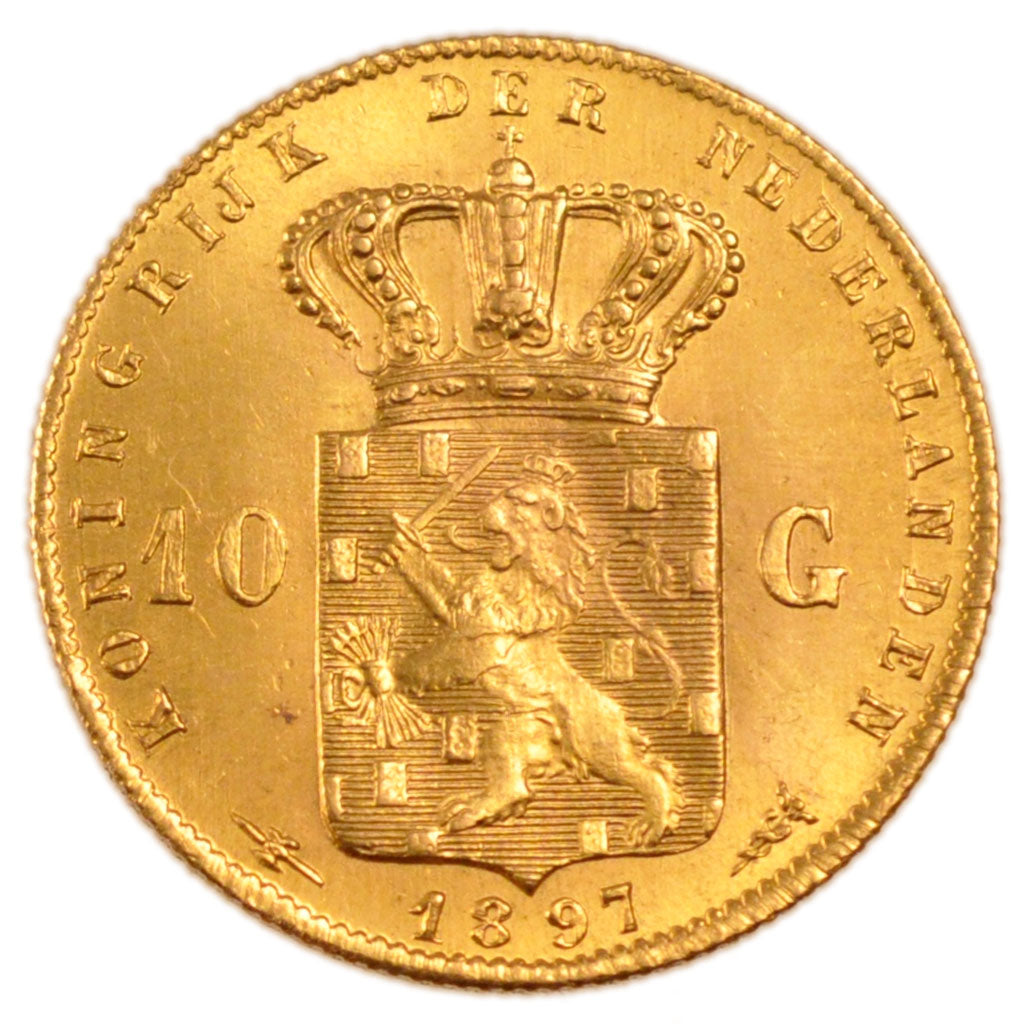 Netherlands, 10 Gulden, 1897, KM #118, MS(60-62), Gold, 22.5, 6.80