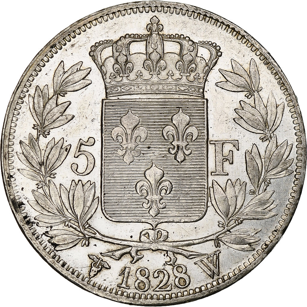 France, 5 Francs, Charles X, 1828, Lille, Silver, AU(50-53), Gadoury:644