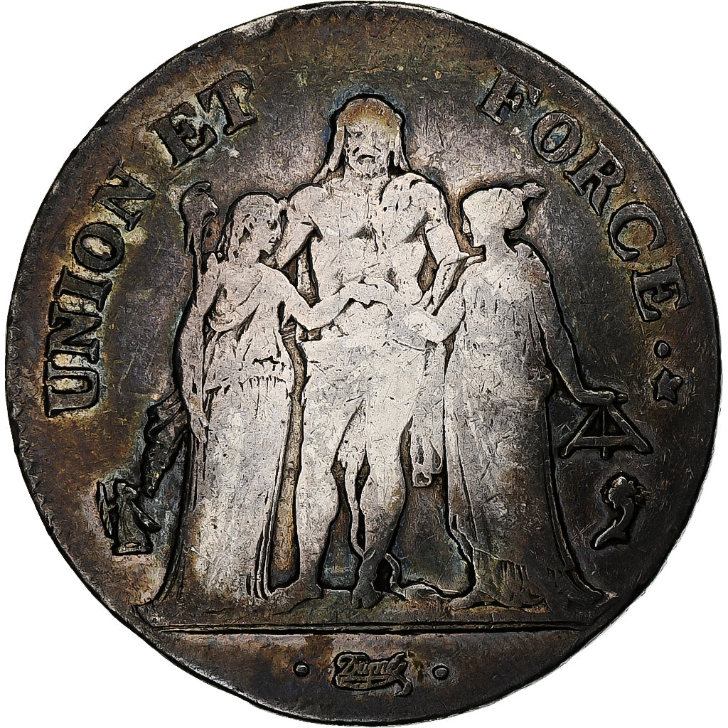 Francja, 5 Francs, Union et Force, AN 4, Paris, Srebro, F(12-15), Gadoury:563
