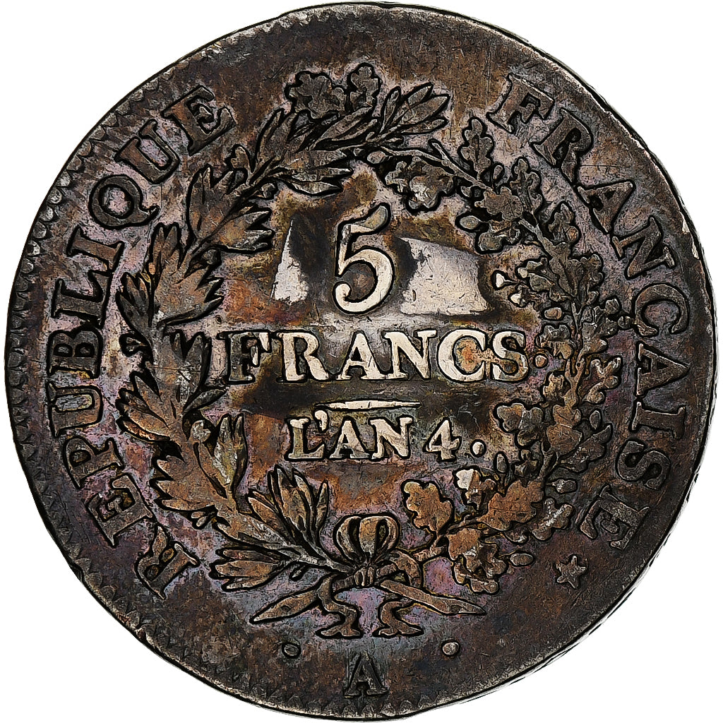 Francja, 5 Francs, Union et Force, AN 4, Paris, Srebro, F(12-15), Gadoury:563