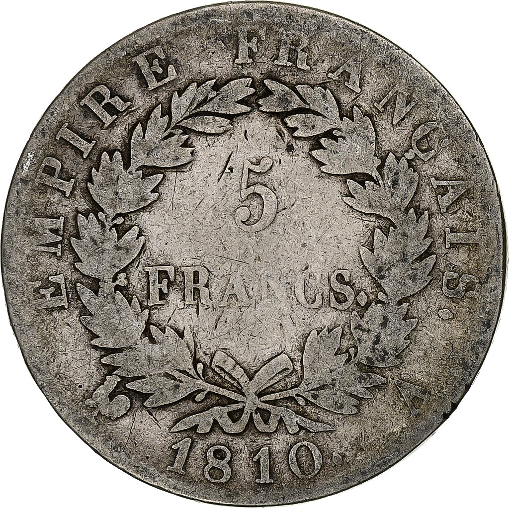 Francia, Napoleon I, 5 Francs, 1810, Paris, Argento, B+, Gadoury:584, KM:694.1