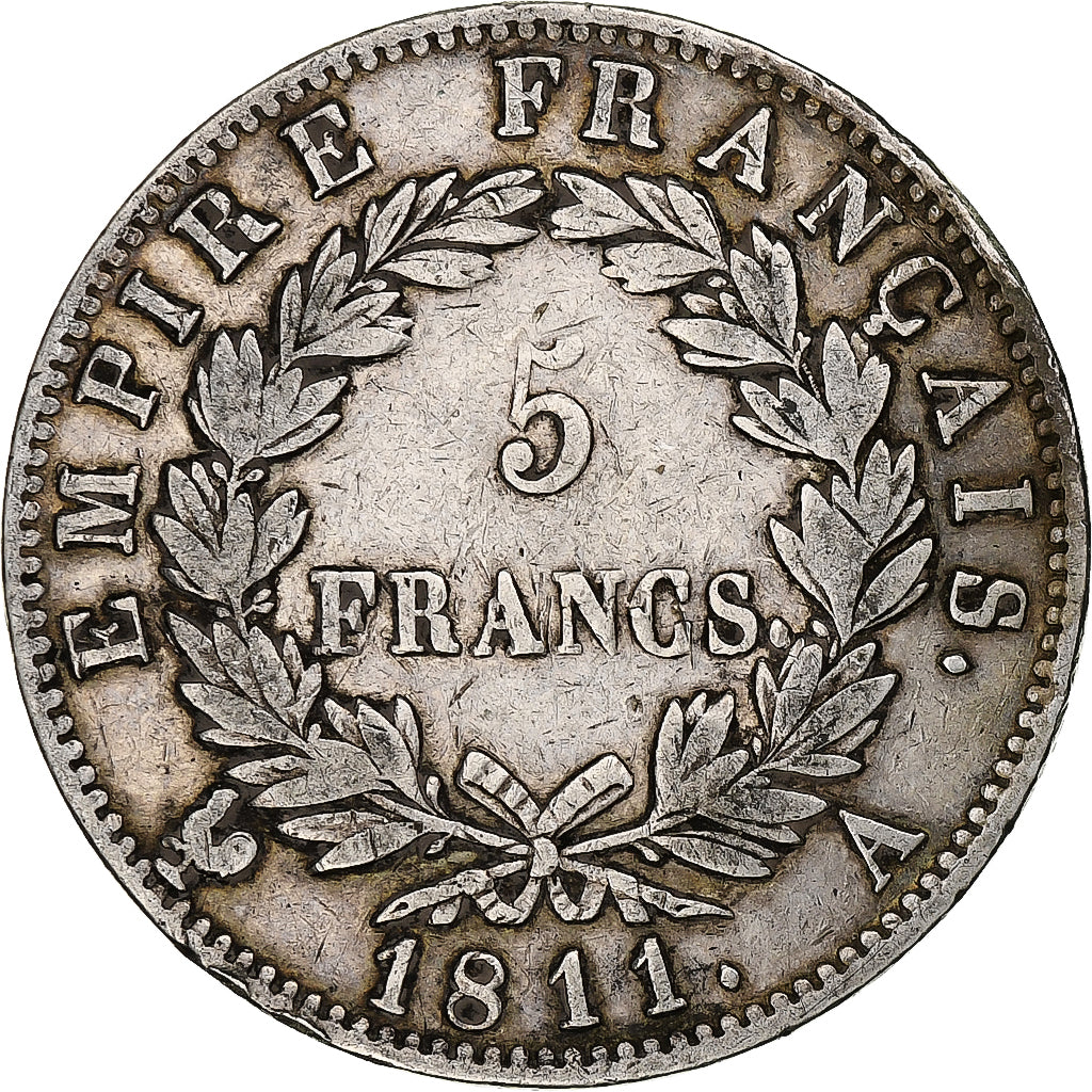 Francia, 5 Francs, Napoléon I, 1811, Paris, Plata, BC+, Gadoury:584, KM:694.1