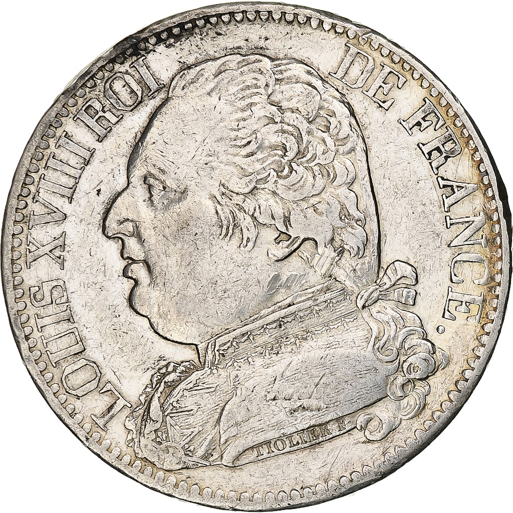 Frankrijk, 5 Francs, Louis XVIII, 1814, Paris, Zilver, ZF, Gadoury:591, KM:702.1