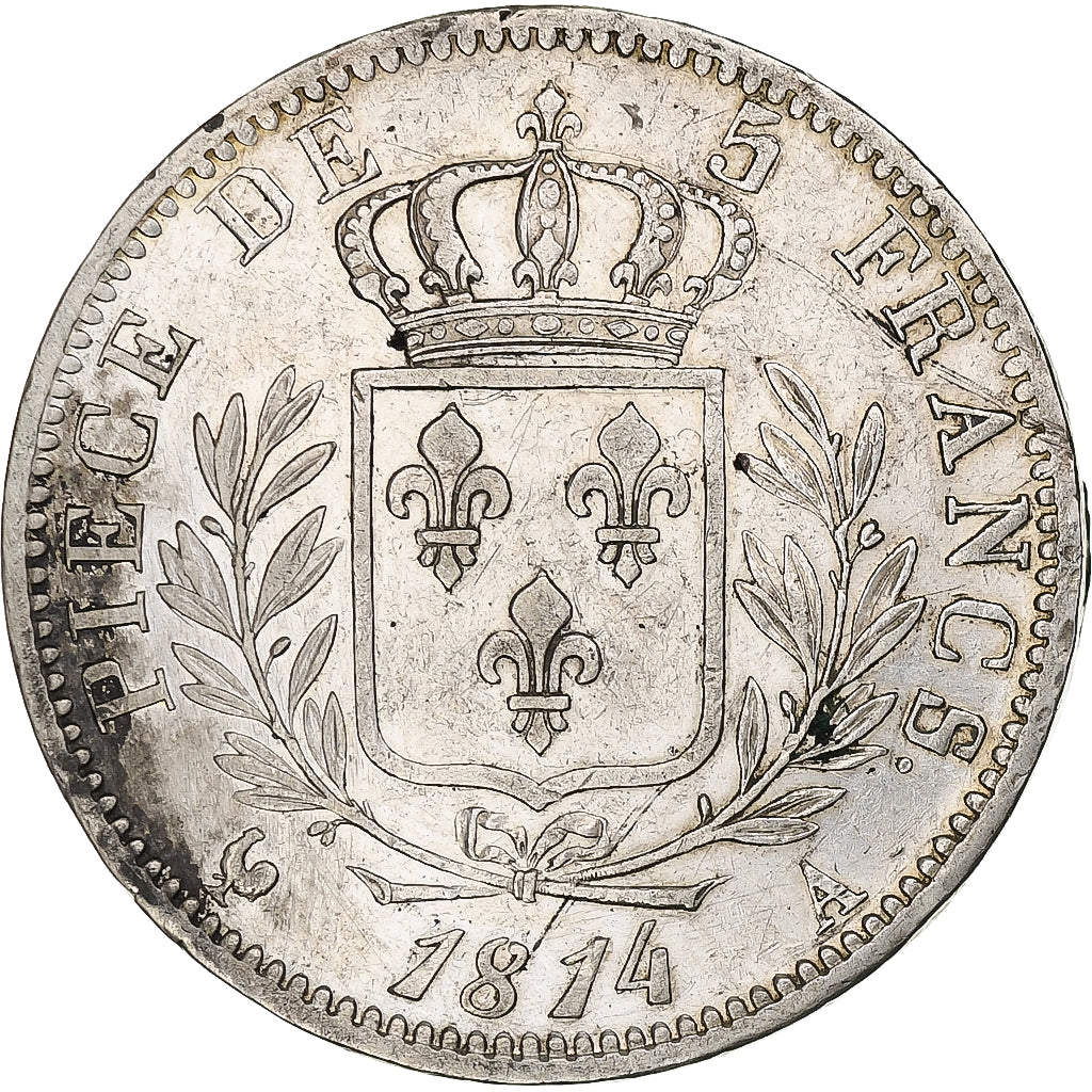 Frankrijk, 5 Francs, Louis XVIII, 1814, Paris, Zilver, ZF, Gadoury:591, KM:702.1