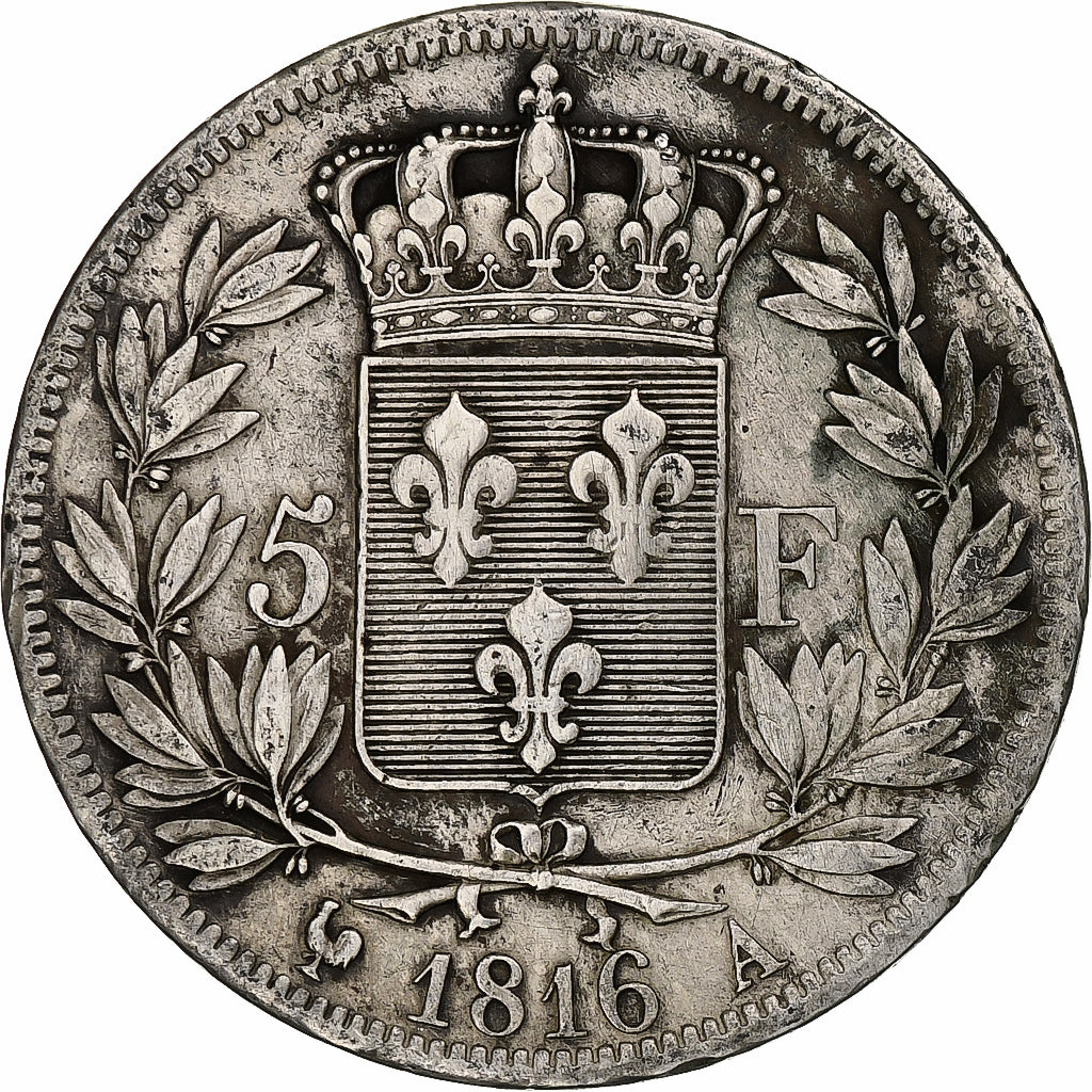 Frankreich, Louis XVIII, 5 Francs, 1816, Paris, Silber, S+, Gadoury:614