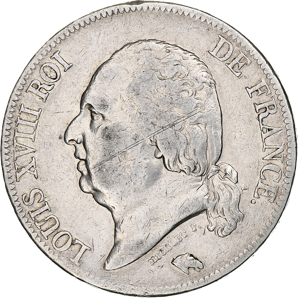 Frankrijk, 5 Francs, Louis XVIII, 1822, Paris, Zilver, FR, Gadoury:614, KM:711.1