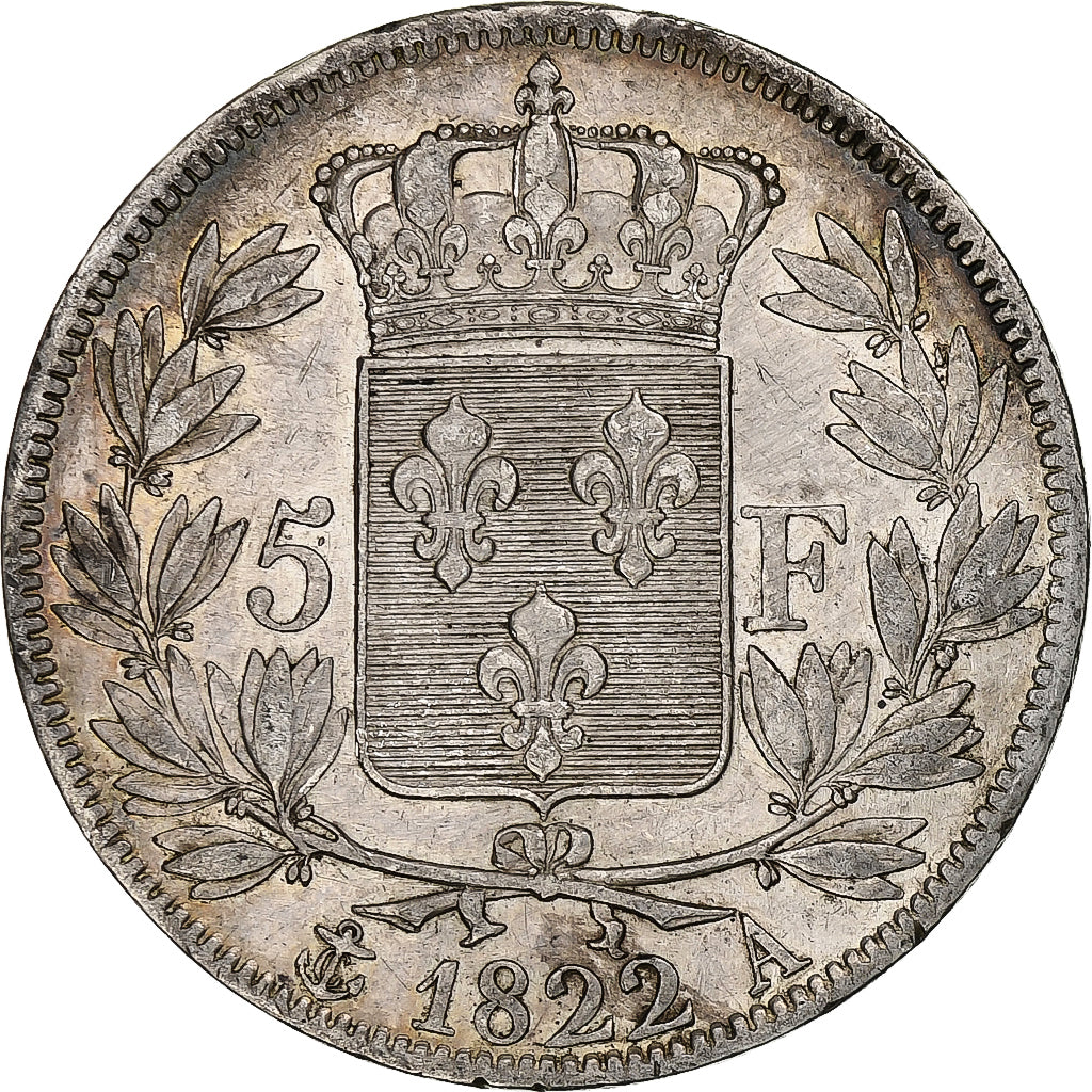 Francia, 5 Francs, Louis XVIII, 1822, Paris, Argento, MB+, Gadoury:614, KM:711.1