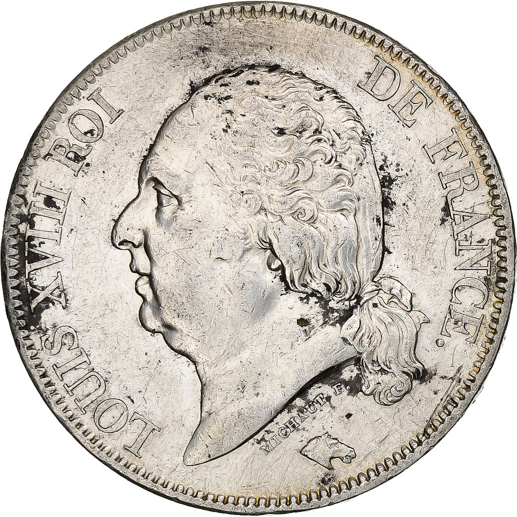 Francia, 5 Francs, Louis XVIII, 1822, Paris, Argento, BB, Gadoury:614, KM:711.1