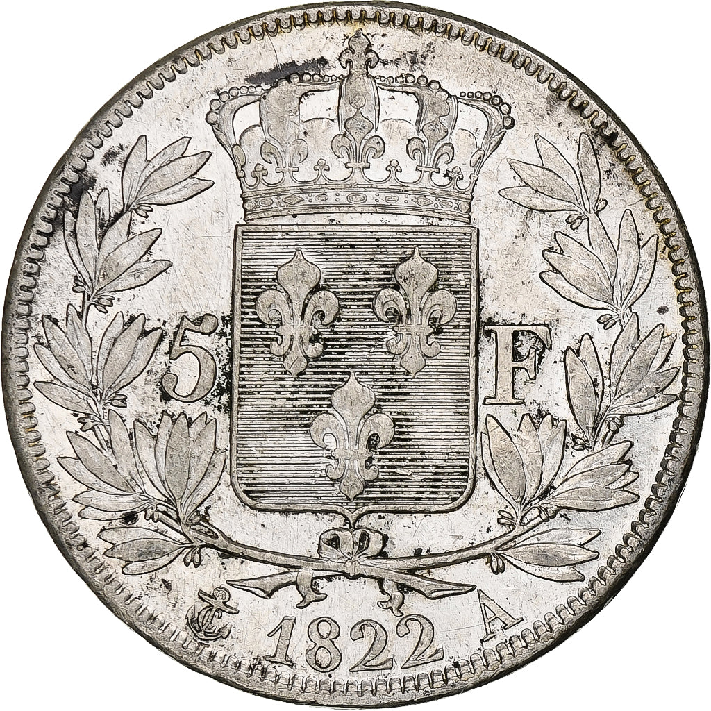 Francia, 5 Francs, Louis XVIII, 1822, Paris, Argento, BB, Gadoury:614, KM:711.1