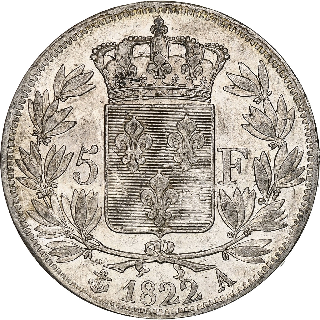 Francia, 5 Francs, Louis XVIII, 1822, Paris, Argento, BB, Gadoury:614, KM:711.1