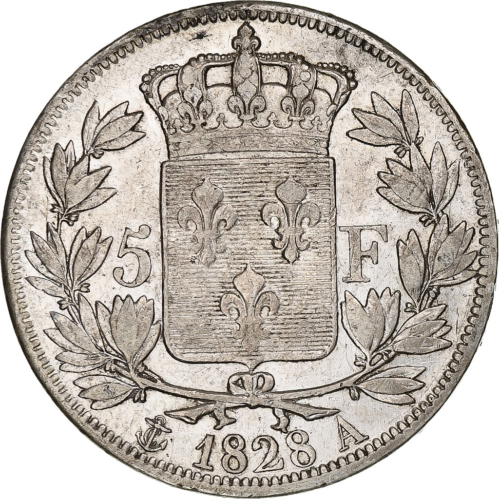 Francia, 5 Francs, Charles X, 1828, Paris, Plata, MBC, Gadoury:644, KM:728.1