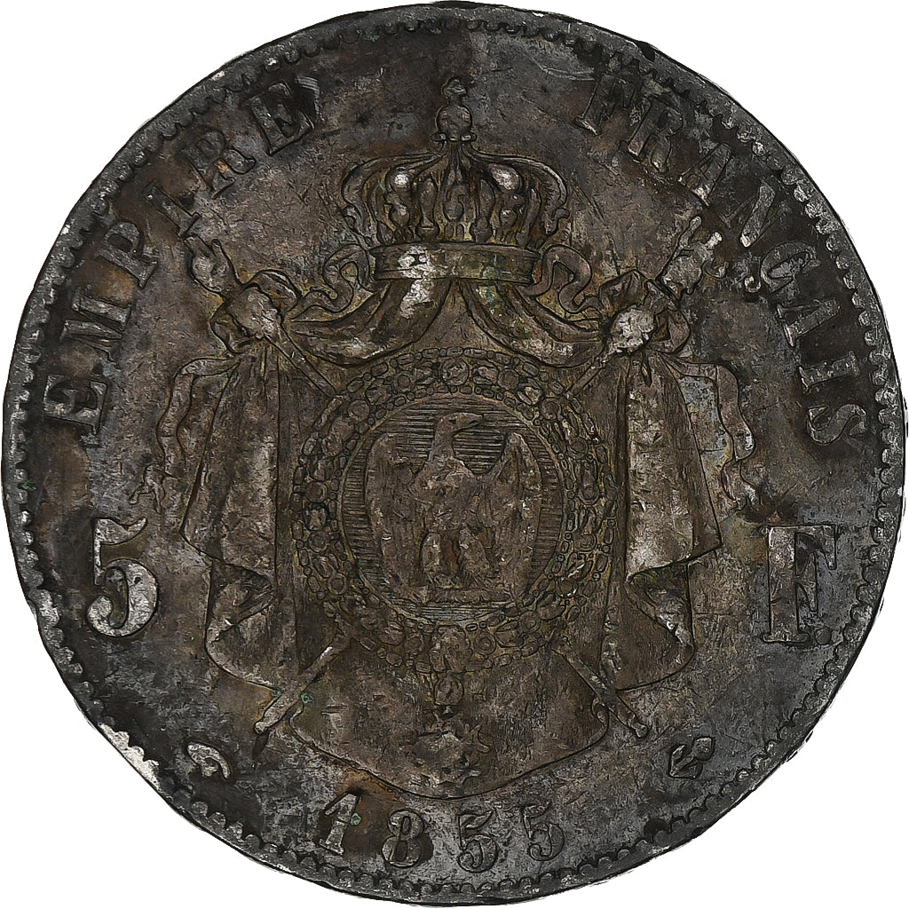 Francia, Napoleon III, 5 Francs, 1855, Paris, Argento, MB, Gadoury:734, KM:782.1