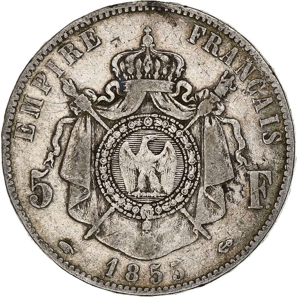 Francia, Napoleon III, 5 Francs, 1855, Paris, Argento, MB, Gadoury:734, KM:782.1