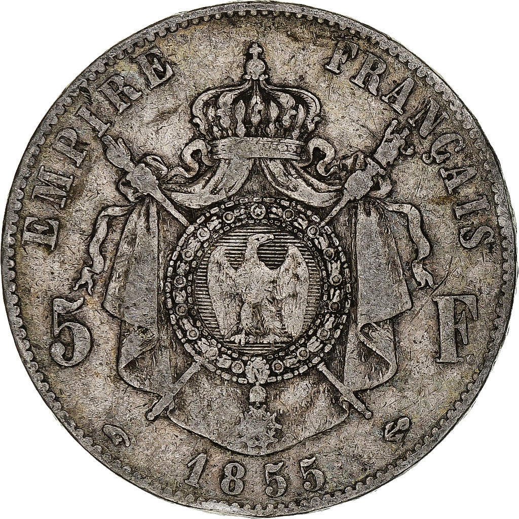 Francia, Napoleon III, 5 Francs, 1855, Paris, Argento, MB, Gadoury:734, KM:782.1