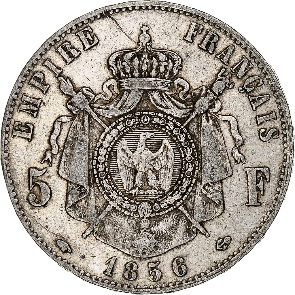 Francia, Napoleon III, 5 Francs, 1856, Paris, Argento, MB, Gadoury:734, KM:782.1
