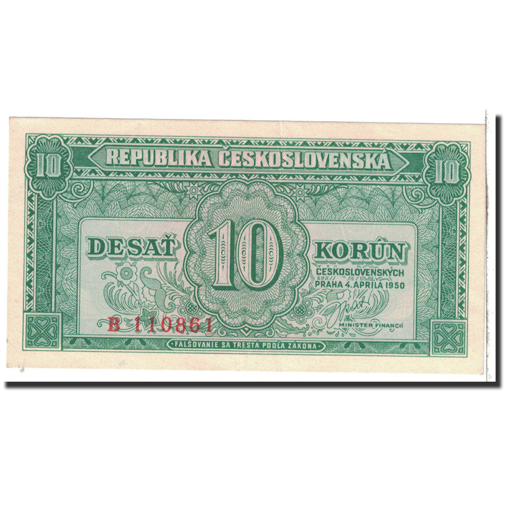 Banknote, Czechoslovakia, 10 Korun, 1950, 1950-04-04, KM:69a, UNC(63)