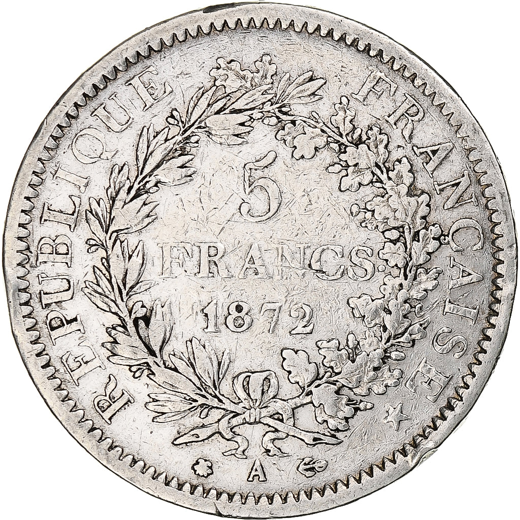 France, 5 Francs, Hercule, 1872, Paris, Argent, TB, Gadoury:745a, KM:820.1