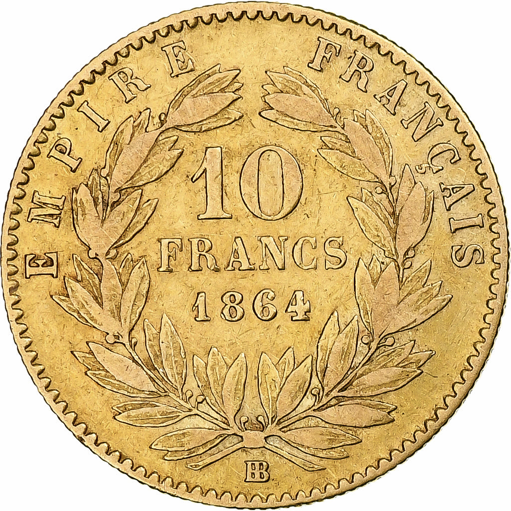 France, Napoléon III, 10 Francs, 1864, Strasbourg, Or, TTB, Gadoury:1015