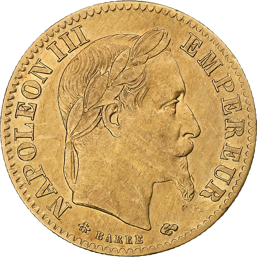 França, Napoleon III, 10 Francs, 1868, Paris, Dourado, AU(50-53), Gadoury:1015