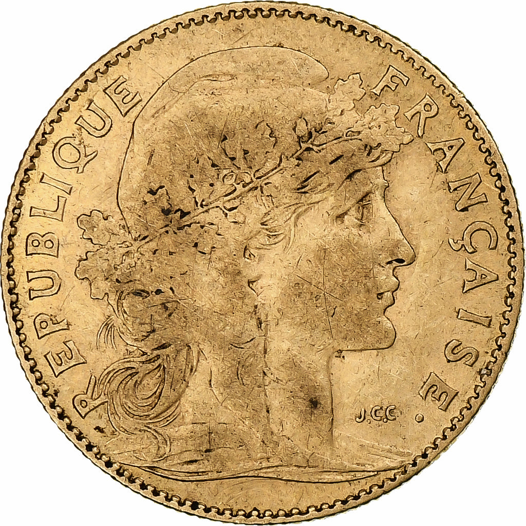 França, 10 Francs, Marianne, 1901, Paris, Dourado, EF(40-45), Gadoury:1017