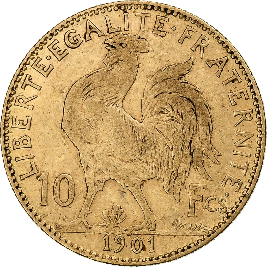 França, 10 Francs, Marianne, 1901, Paris, Dourado, EF(40-45), Gadoury:1017