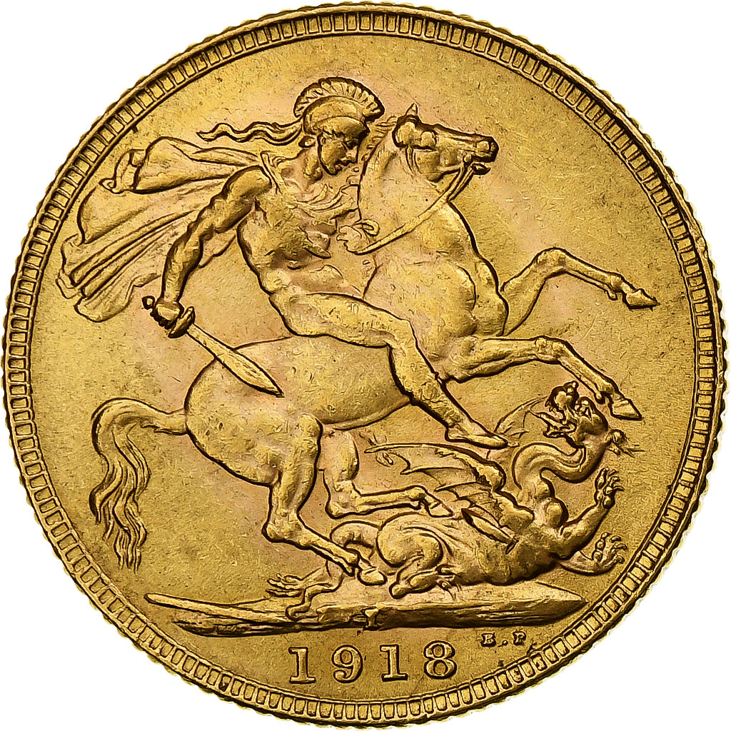 INDIA-BRITISH, George V, Sovereign, 1918, Bombay, Gold, MS(63), KM:525A