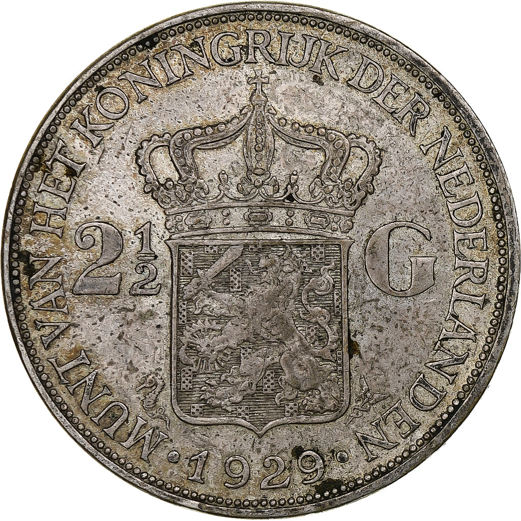 Netherlands, Wilhelmina I, 2-1/2 Gulden, 1929, Silver, EF(40-45), KM:165