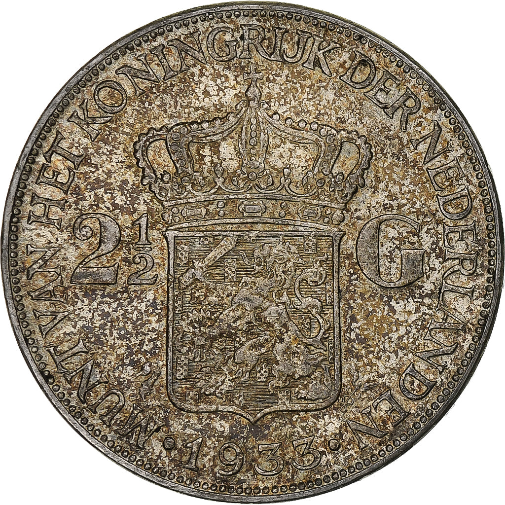 Holandia, Wilhelmina I, 2-1/2 Gulden, 1933, Srebro, AU(50-53), KM:165