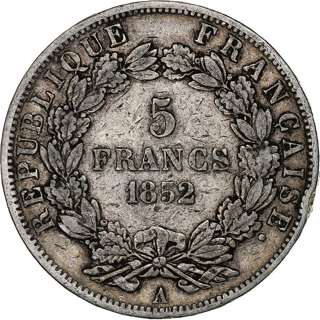 França, Louis-Napoléon Bonaparte, 5 Francs, 1852, Paris, Prata, F(12-15)