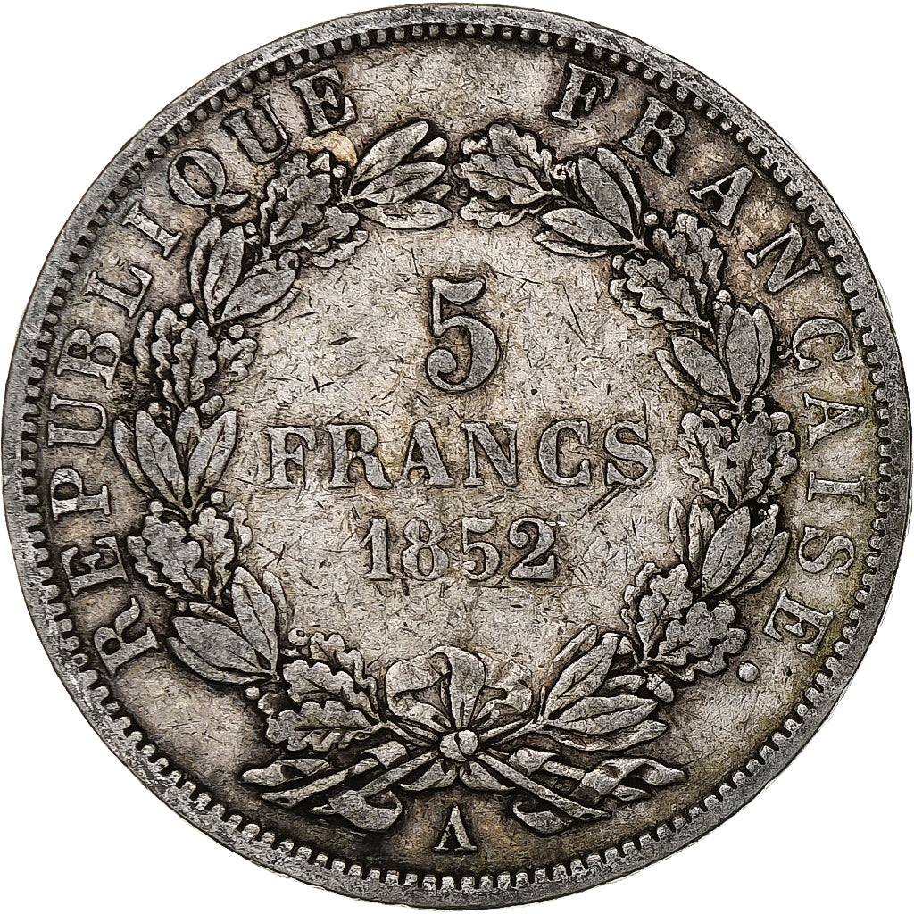 França, Louis-Napoléon Bonaparte, 5 Francs, 1852, Paris, Prata, F(12-15)