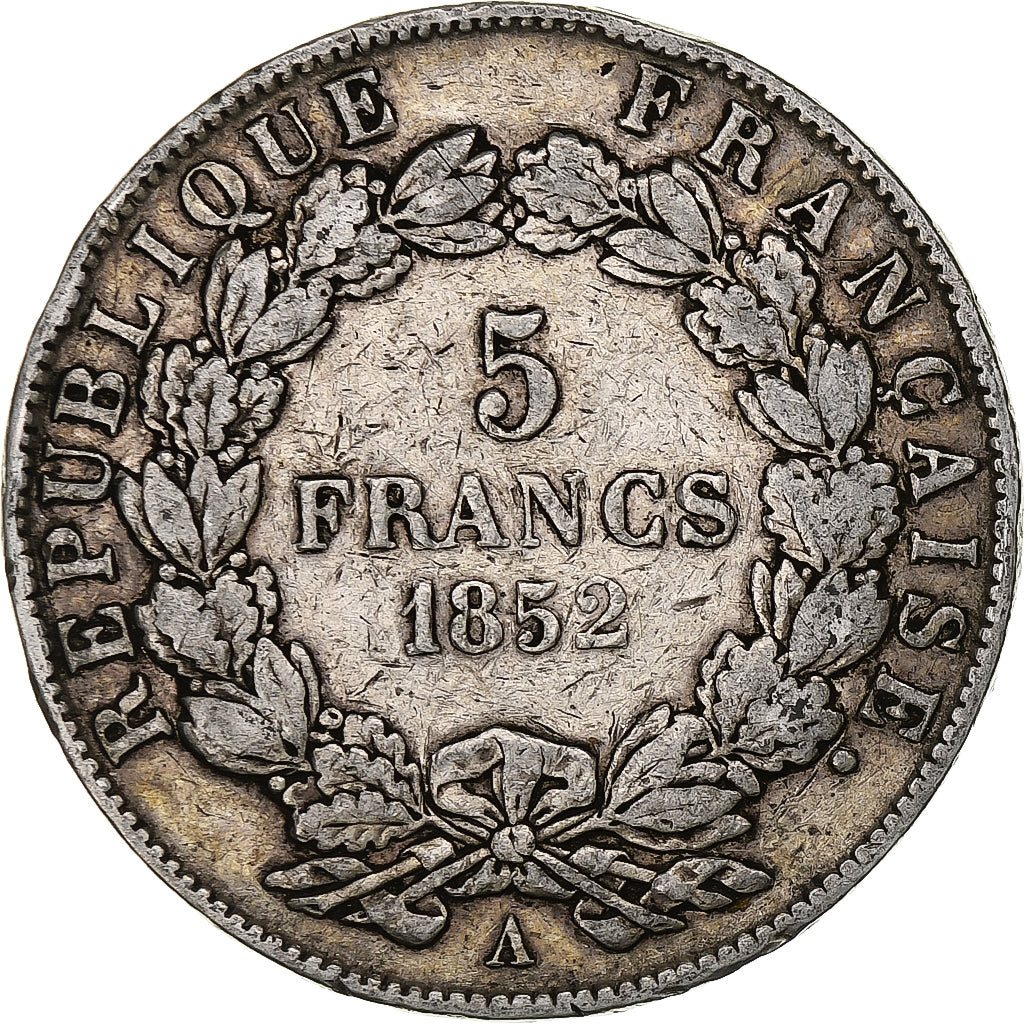 Francia, Louis-Napoléon Bonaparte, 5 Francs, 1852, Paris, Argento, B+