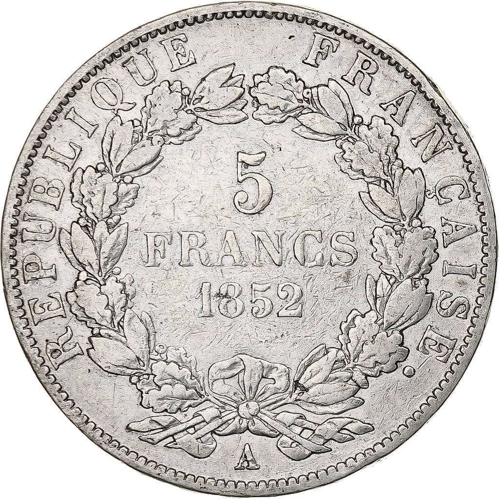 França, Louis-Napoléon Bonaparte, 5 Francs, 1852, Paris, Prata, F(12-15)