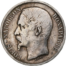 Francia, Louis-Napoléon Bonaparte, 5 Francs, 1852, Paris, Plata, BC+