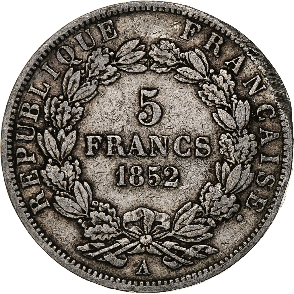 France, Louis-Napoléon Bonaparte, 5 Francs, 1852, Paris, Silver, F(12-15)