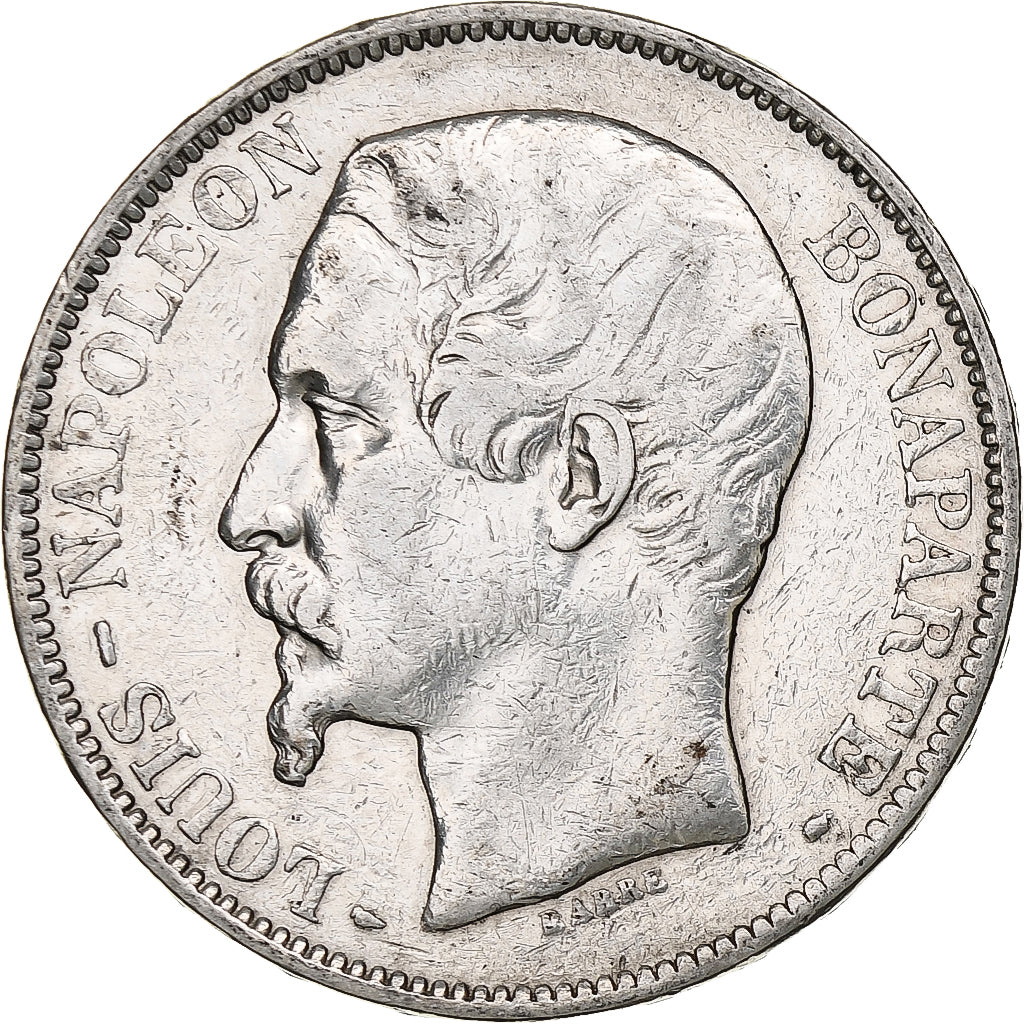 França, Louis-Napoléon Bonaparte, 5 Francs, 1852, Paris, Prata, VF(20-25)