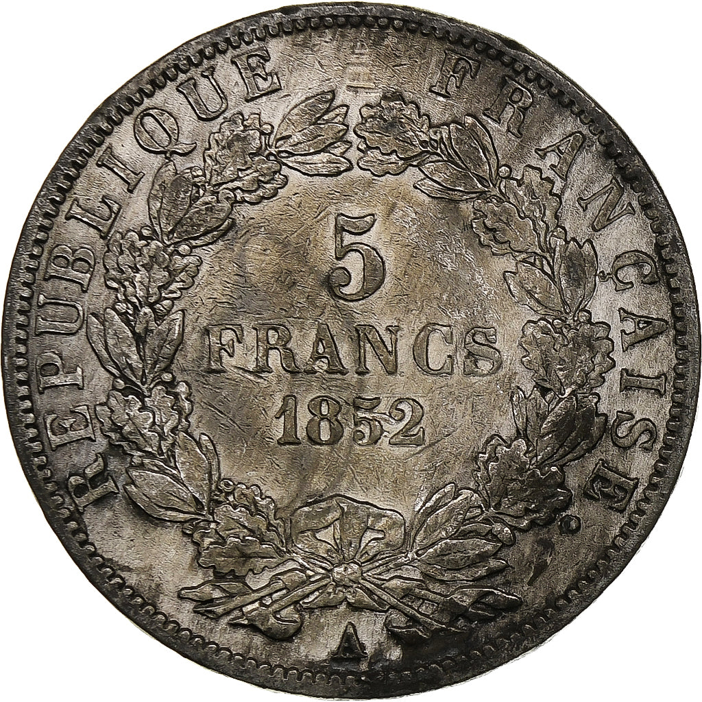 França, Louis-Napoléon Bonaparte, 5 Francs, 1852, Paris, Prata, VF(30-35)