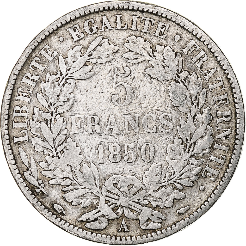 Francia, 5 Francs, Cérès, 1850, Paris, Plata, BC, Gadoury:719, KM:761.1