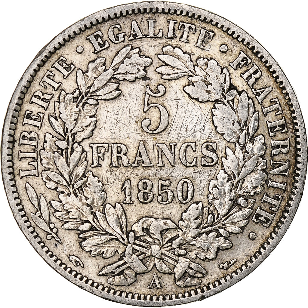 Francia, 5 Francs, Cérès, 1850, Paris, Plata, BC+, Gadoury:719, KM:761.1