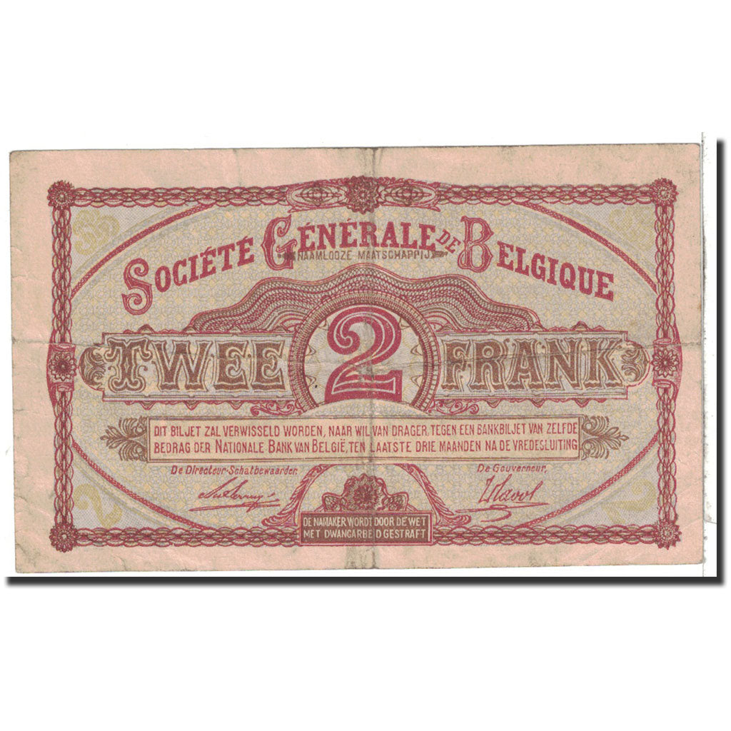 Banknote, Belgium, 2 Francs, 1916, 1916-11-16, KM:87, AU(50-53)