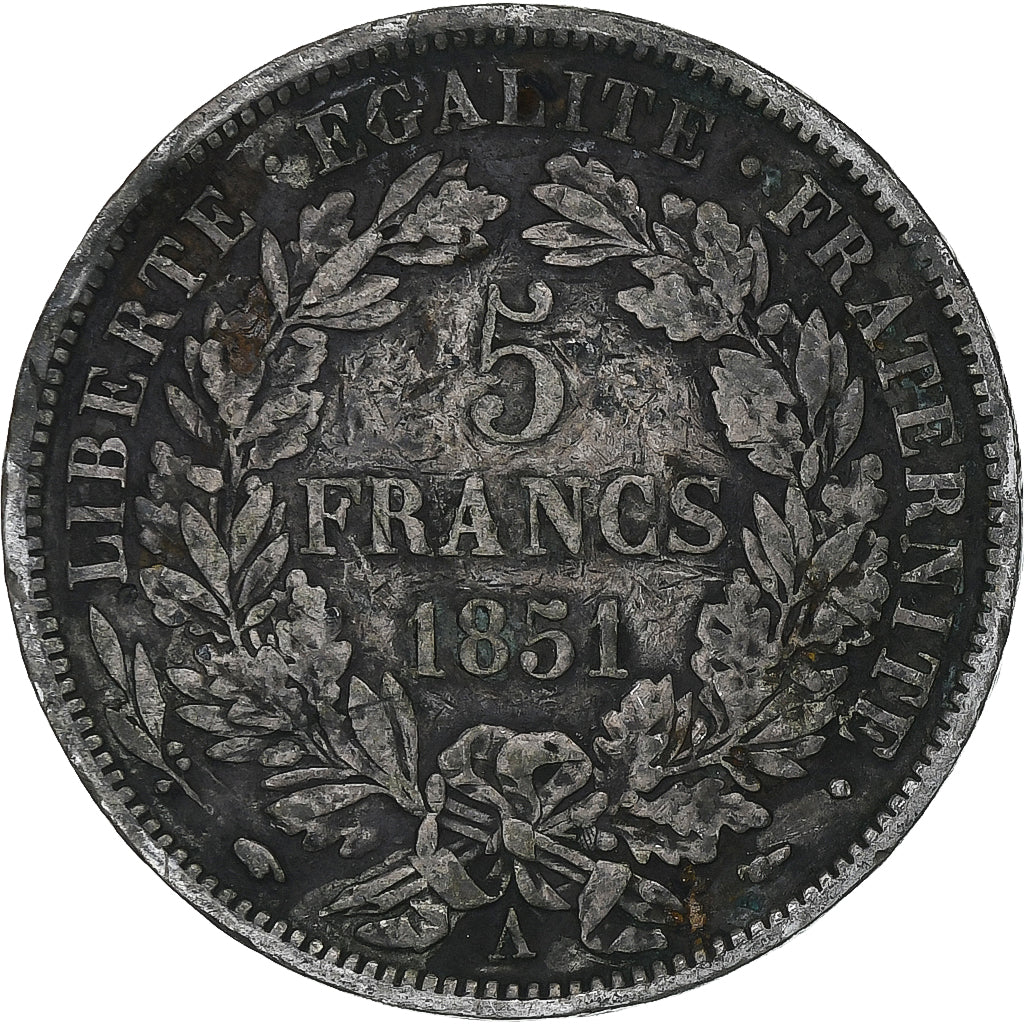 França, 5 Francs, Cérès, 1851, Paris, Prata, F(12-15), Gadoury:719, KM:761.1
