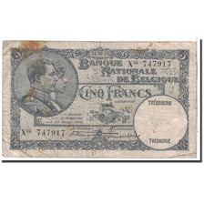 Belgium, 5 Francs, 1926, KM:97a, 1926-06-24, VG(8-10)
