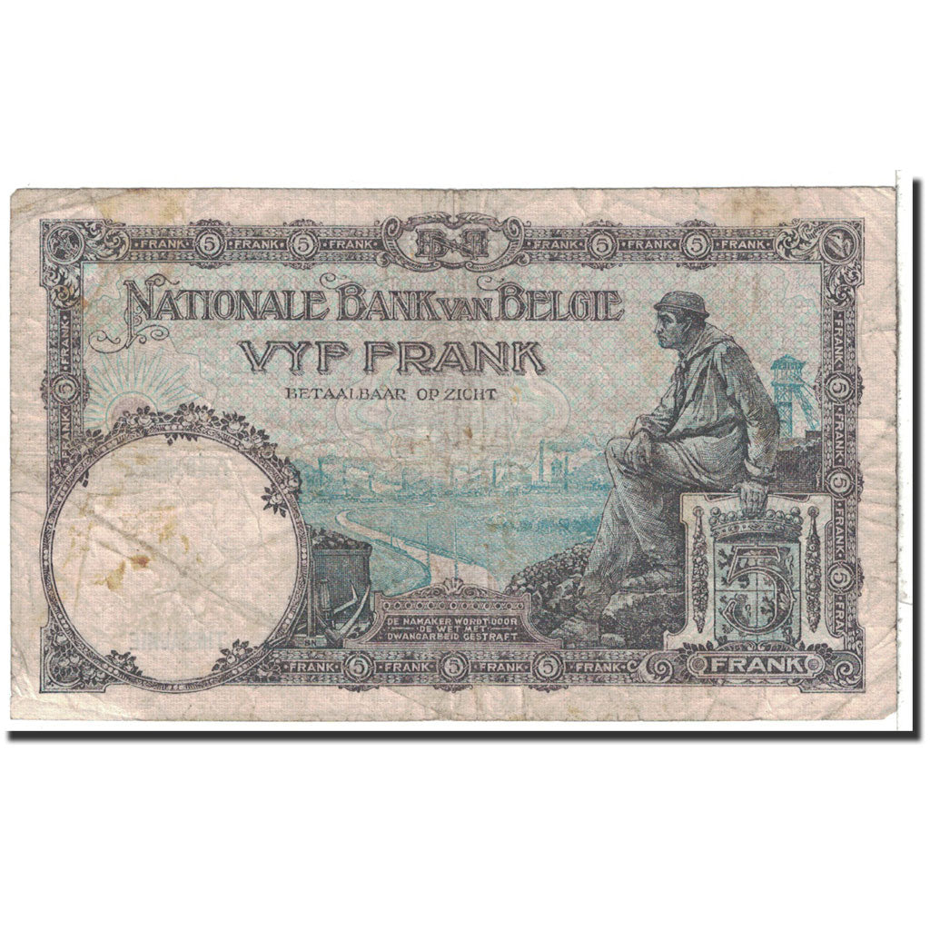 Belgium, 5 Francs, 1926, KM:97a, 1926-06-24, VG(8-10)