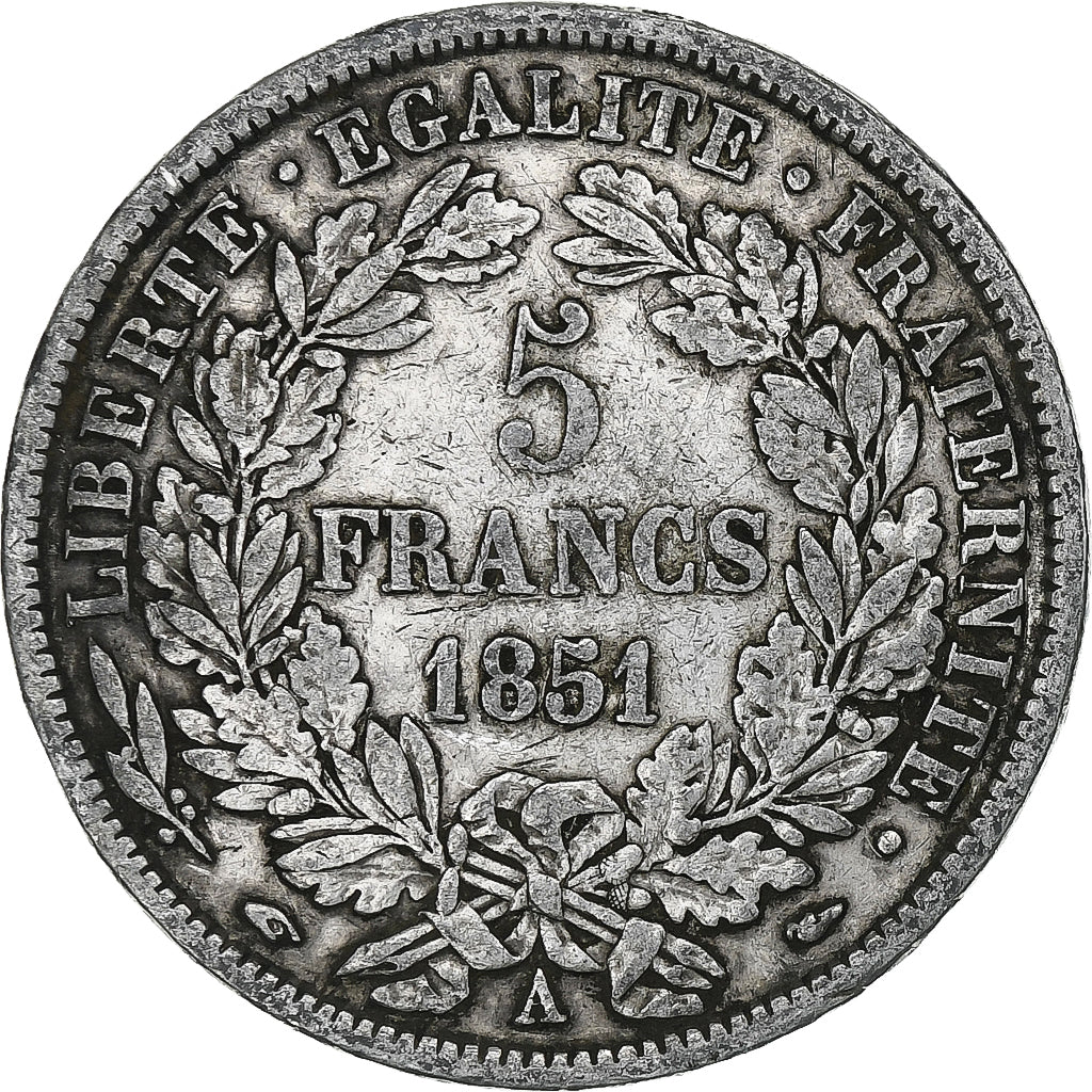 Frankrijk, 5 Francs, Cérès, 1851, Paris, Zilver, FR, Gadoury:719, KM:761.1