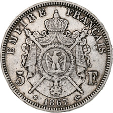France, 5 Francs, Napoléon III, 1867, Strasbourg, Silver, VF(30-35), KM:799.2