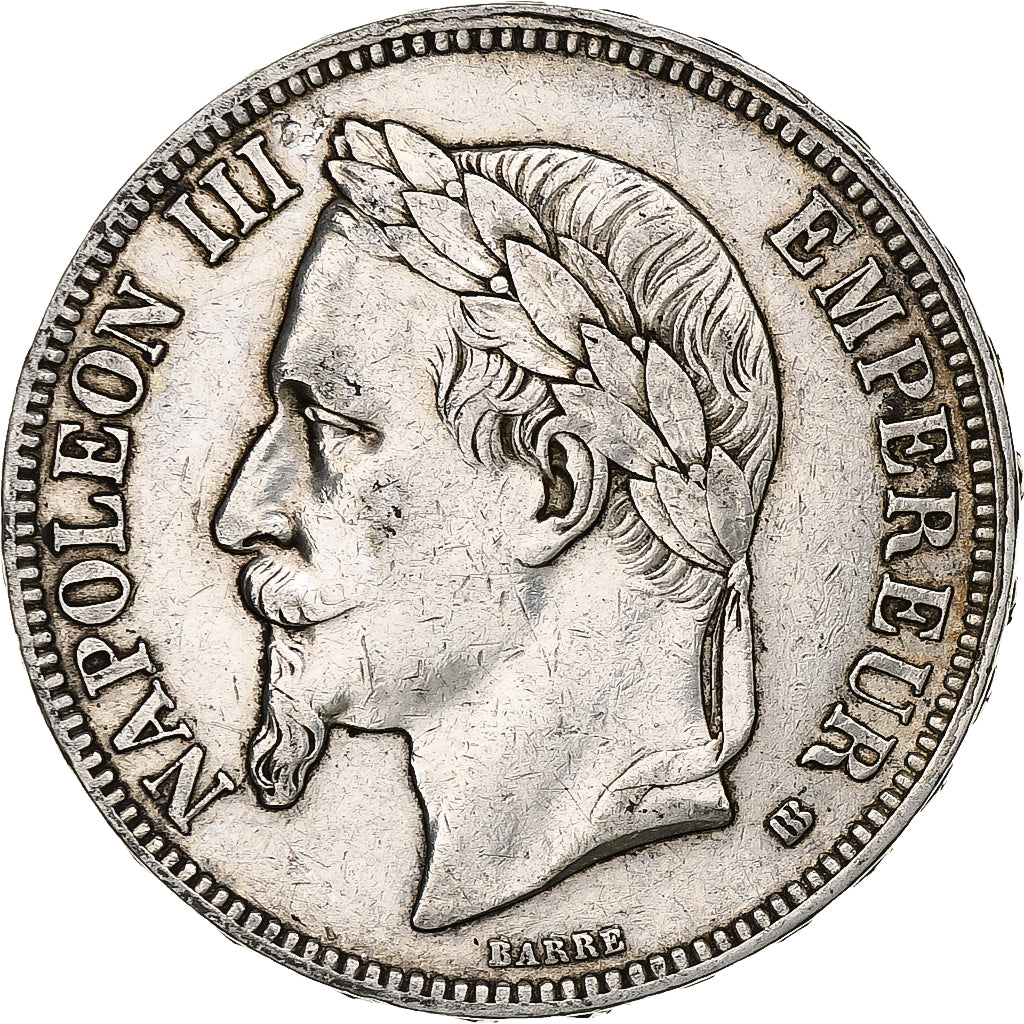 France, 5 Francs, Napoléon III, 1867, Strasbourg, Silver, EF(40-45), KM:799.2