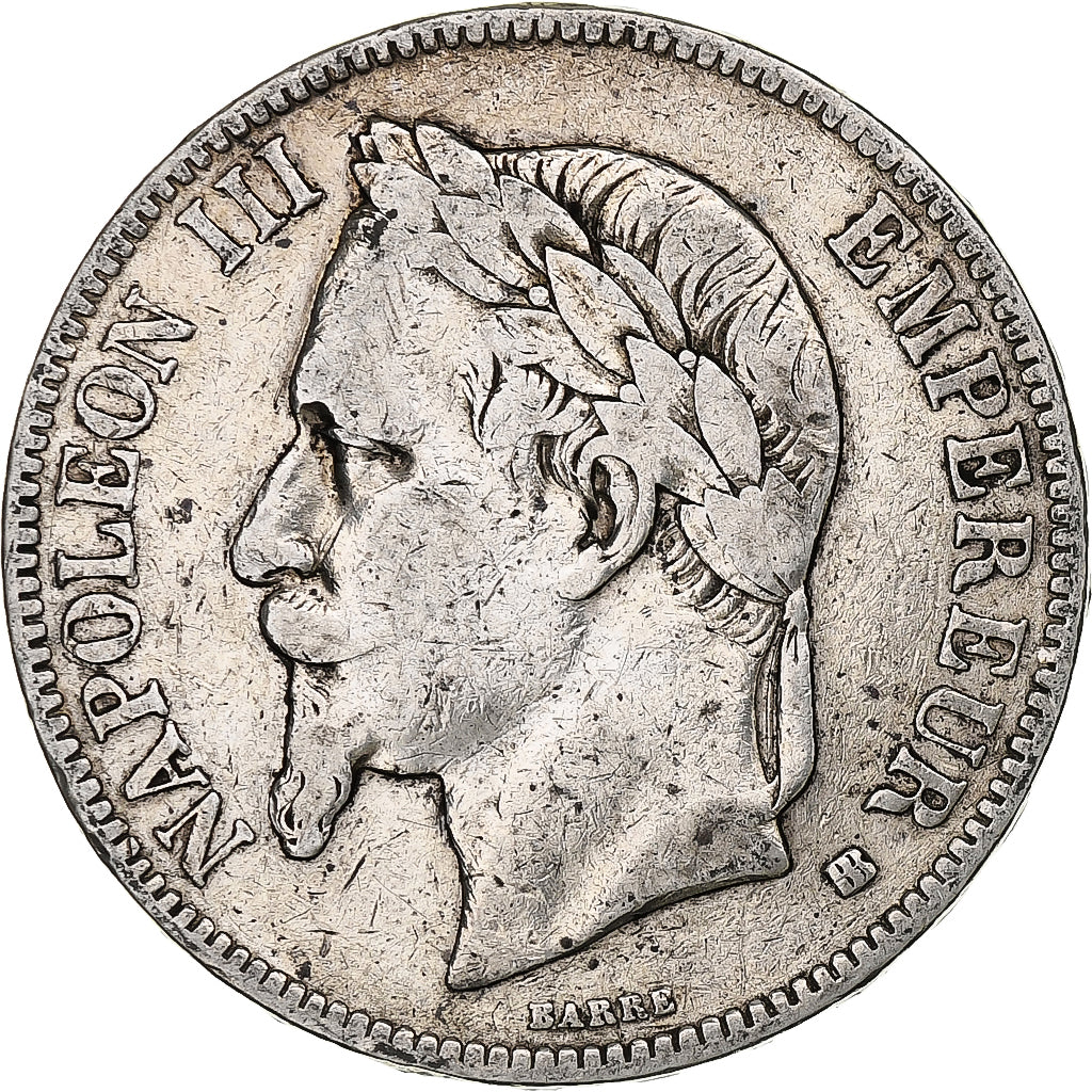 France, 5 Francs, Napoléon III, 1867, Strasbourg, Silver, VF(20-25), KM:799.2