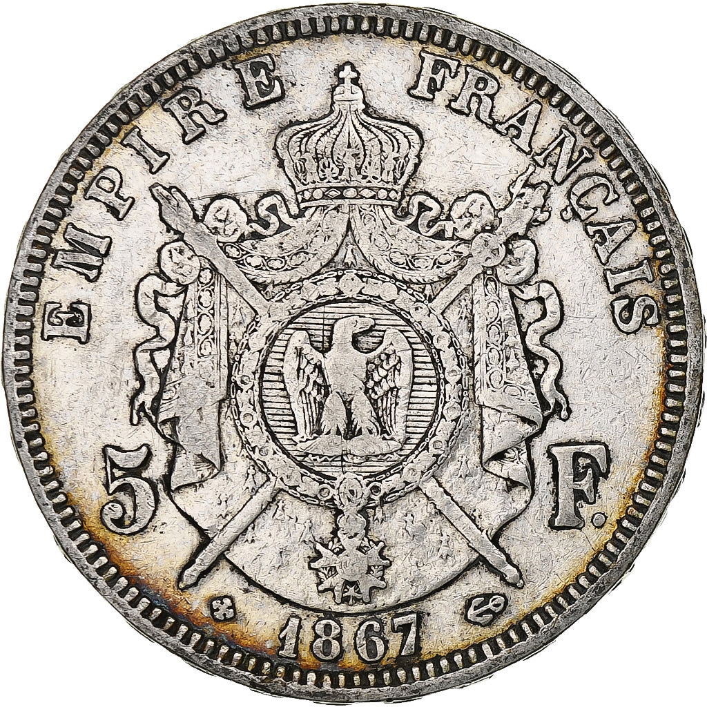 France, 5 Francs, Napoléon III, 1867, Strasbourg, Silver, VF(30-35), KM:799.2
