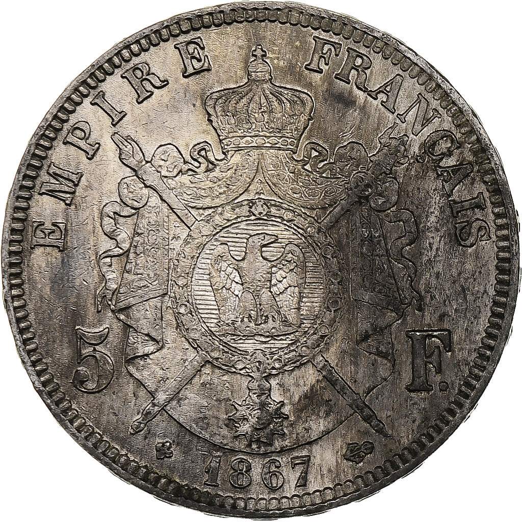 Frankreich, 5 Francs, Napoléon III, 1867, Strasbourg, Silber, SS, KM:799.2